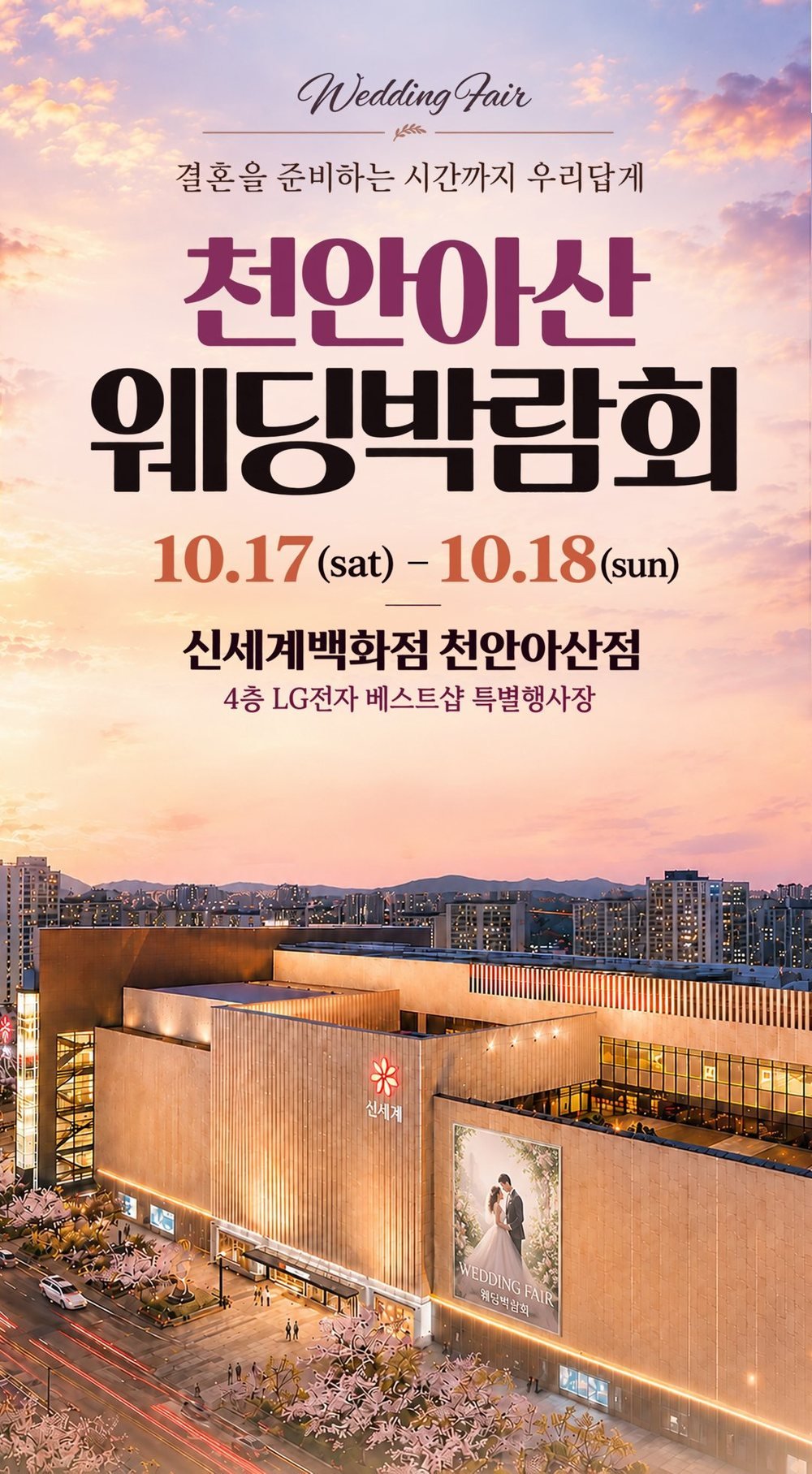 천안 신세계백화점 레브웨딩박람회 일정·장소 안내 — 신세계 천안아산점 4층 LG전자 베스트샵 특별행사장
