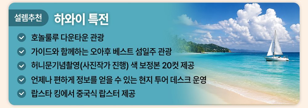 춘천 웨딩박람회 허니문 상담 하와이 특전 — 오아후 섬 관광과 기념 촬영, 현지 투어 데스크