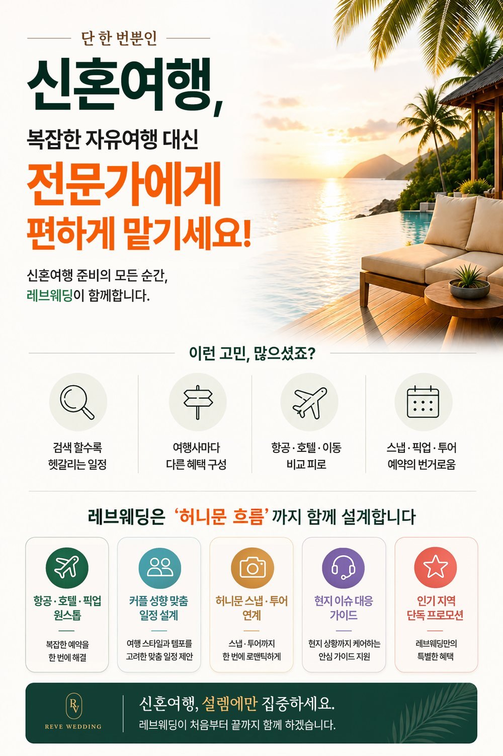 잠실 레브웨딩박람회 허니문 상담 — 항공·호텔·픽업 원스톱과 맞춤 일정 설계 등 신혼여행 지원 다섯 가지